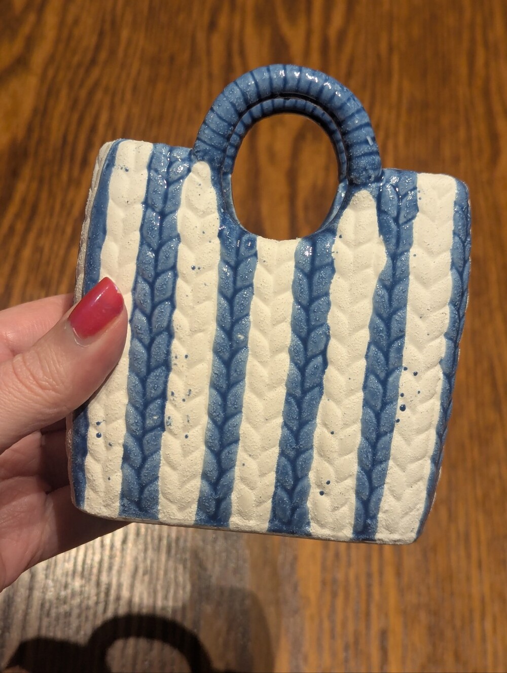 Ceramic Striped Tote Bag Decor Accent Like New!